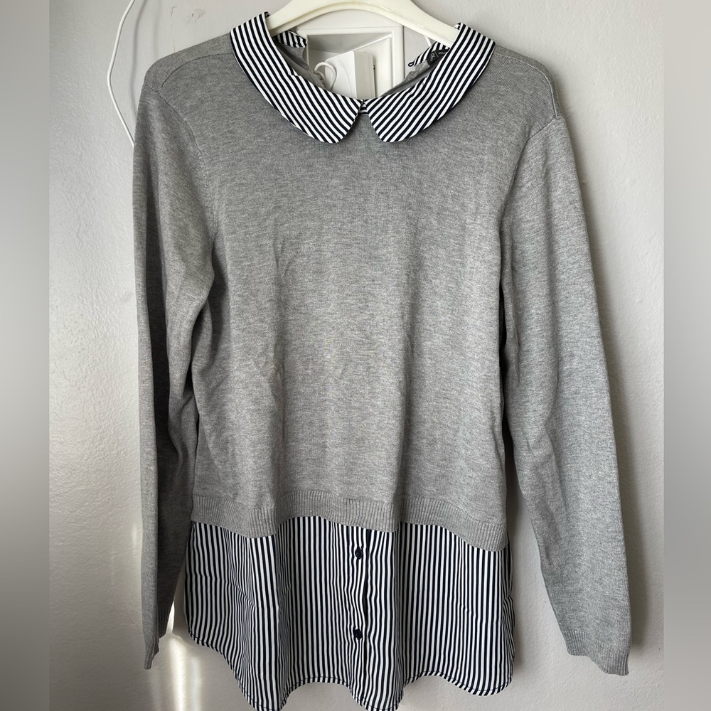 Sweater over blouse (one shirt)